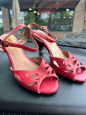 Miz Mooz Red Peep-Toe Ankle-Strap Heels